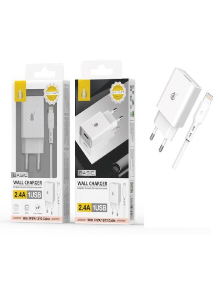 Cargador de red Usb + Cable Lightning Iphone 8-14 / 12w / Blanco / NA0347 / One+